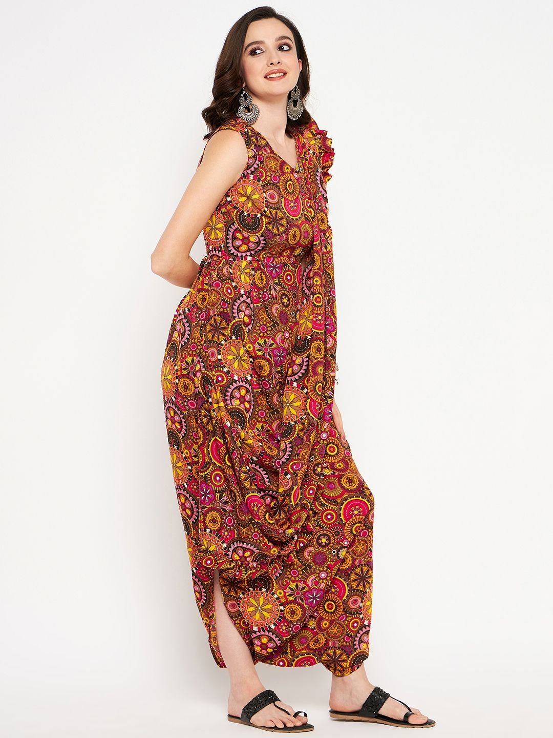 Dhoti Jumpsuit with Attached Dupatta - Uptownie