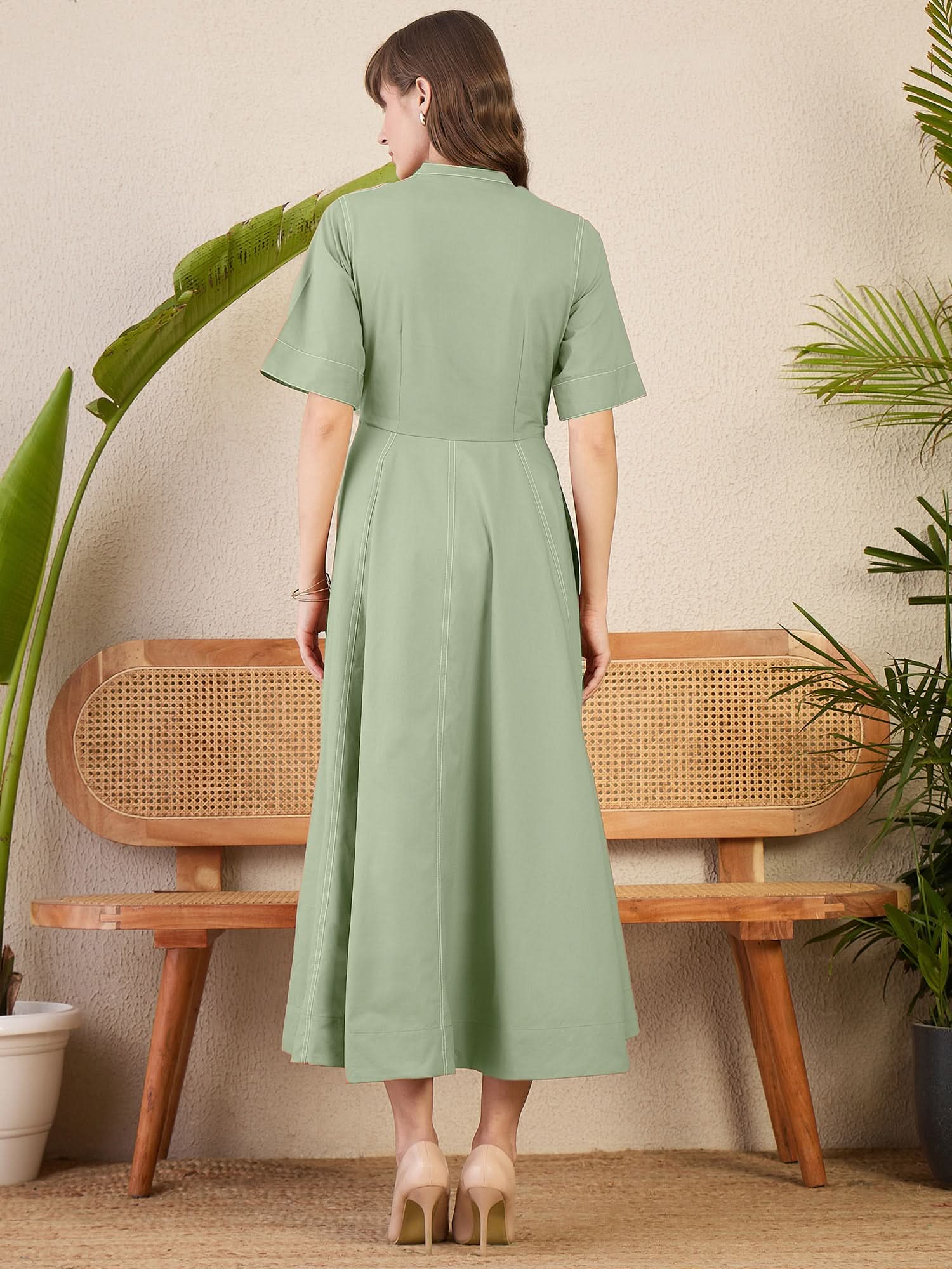 Corset Panelled Cotton Midi Dress