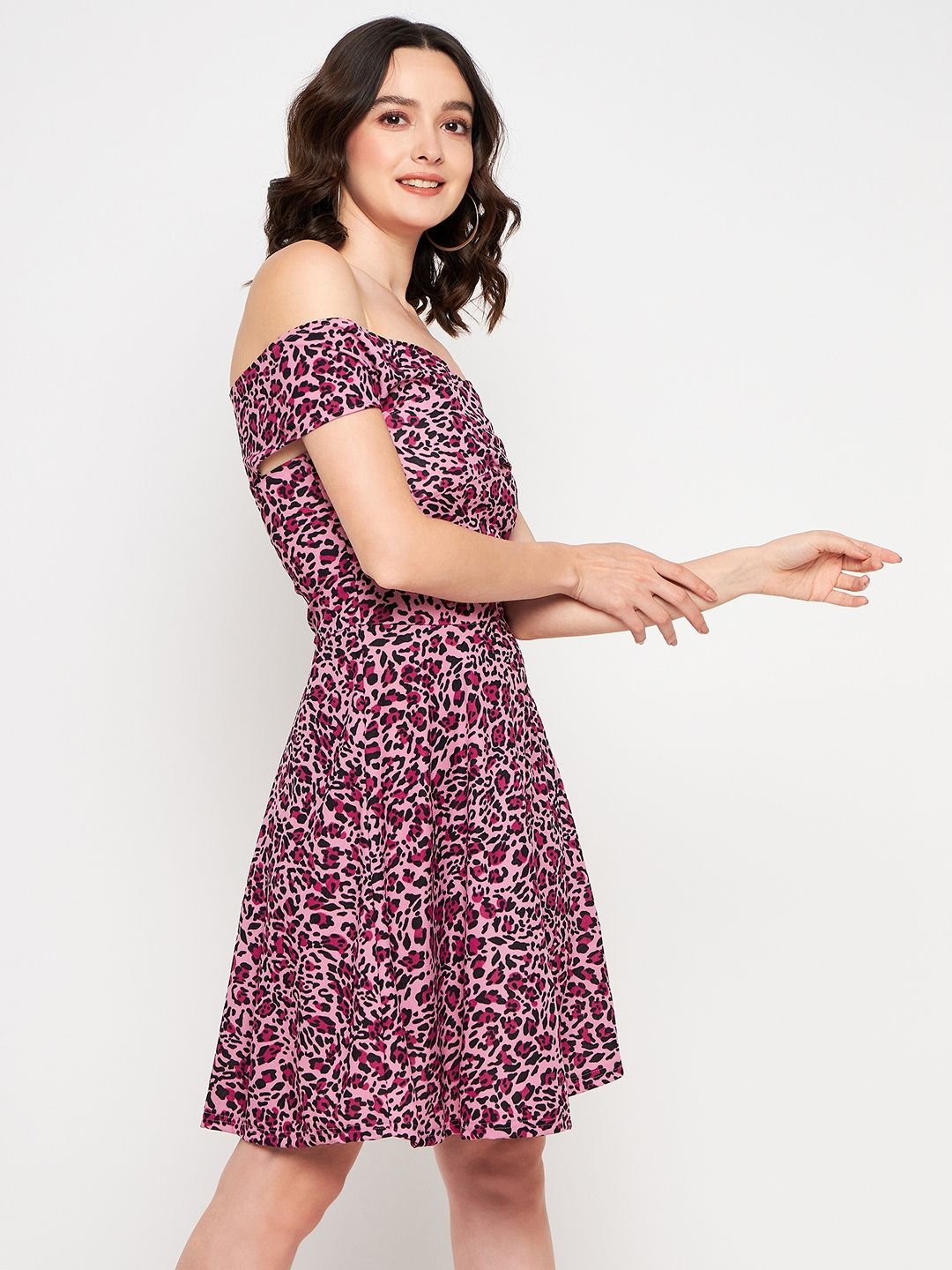Off Shoulder Stretchable Cotton Skater Dress - Uptownie
