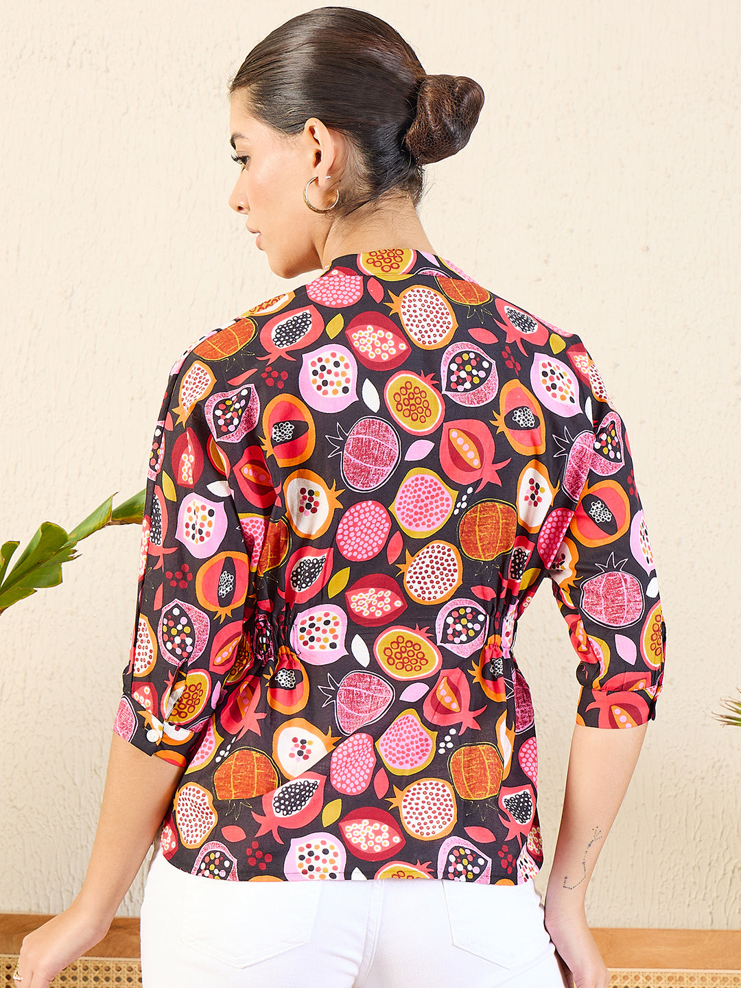 Printed Cotton Mock Neck Shirt - Uptownie