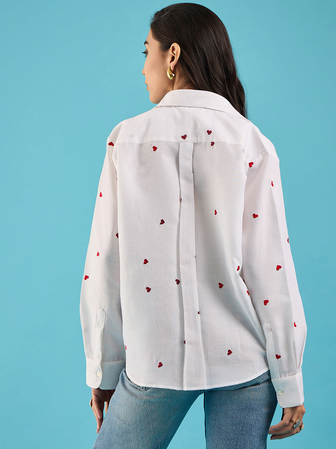 Embroidered Cotton Shirt with Hearts - Uptownie