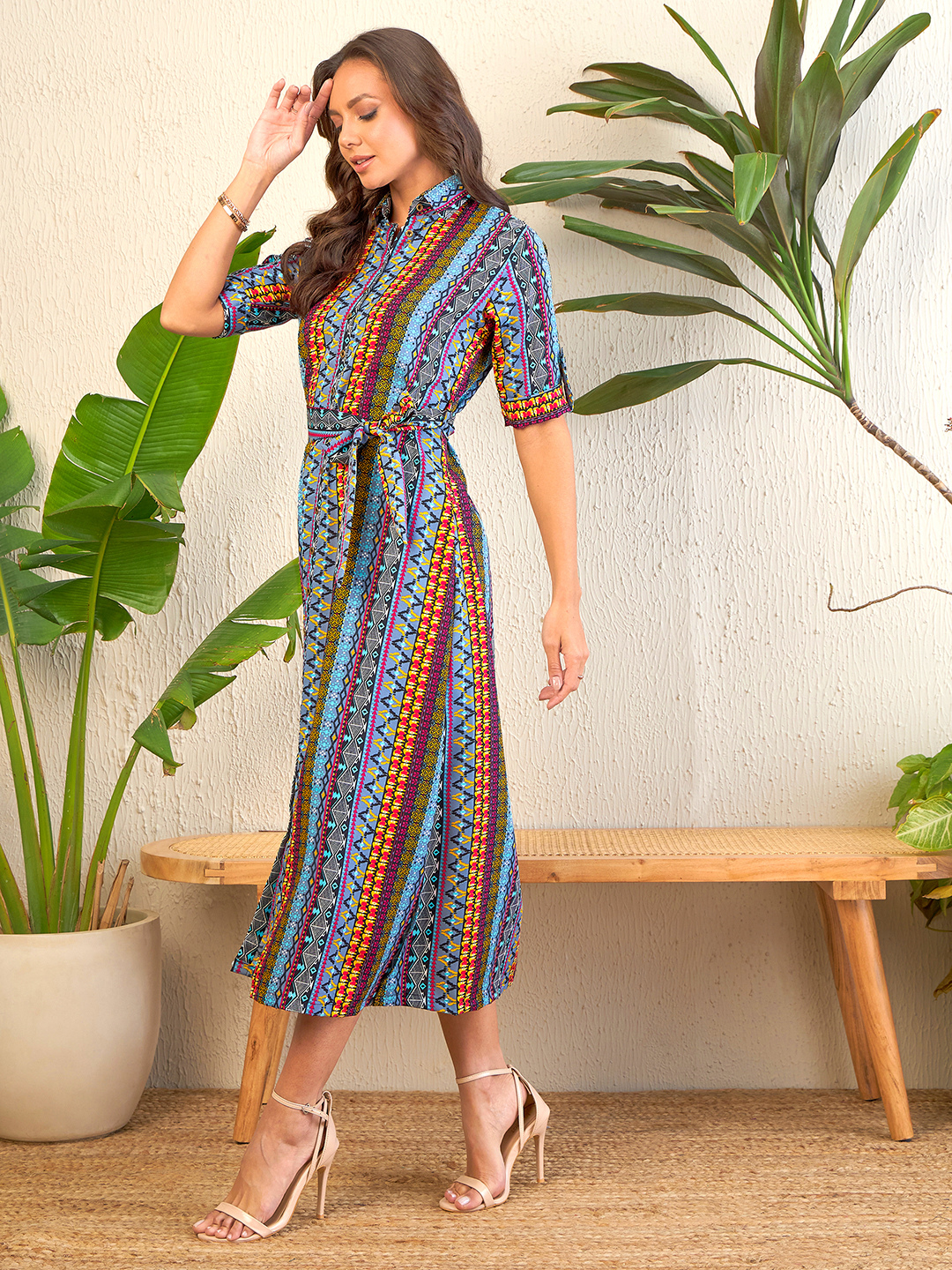 Collar Buttoned Down Shirt Maxi Dress - Uptownie
