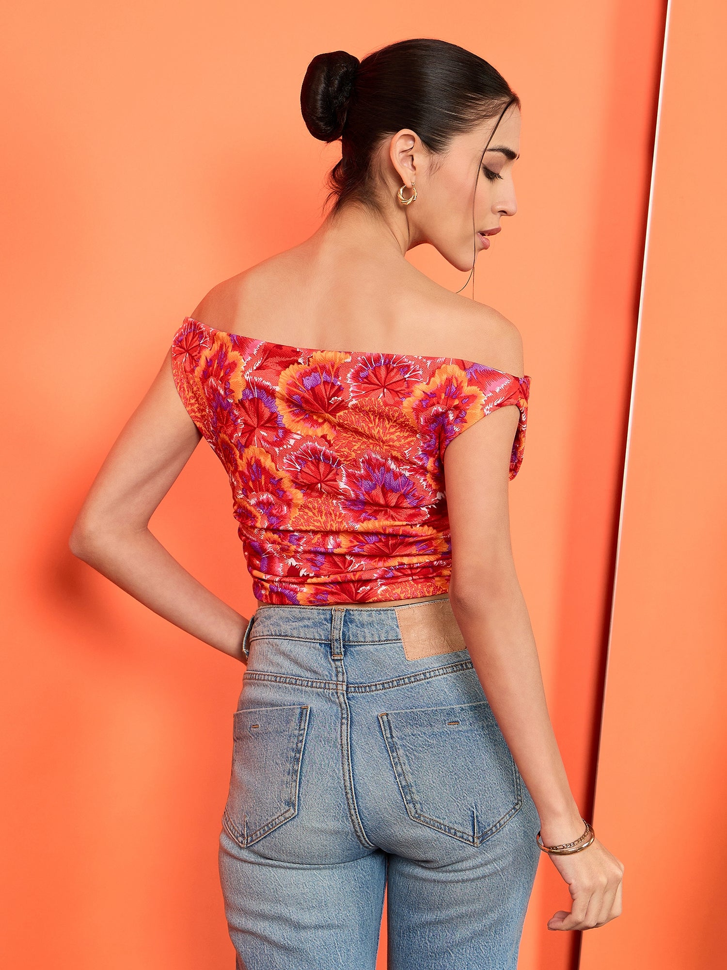 Printed Cotton Stretchable Draped Crop Top - Uptownie