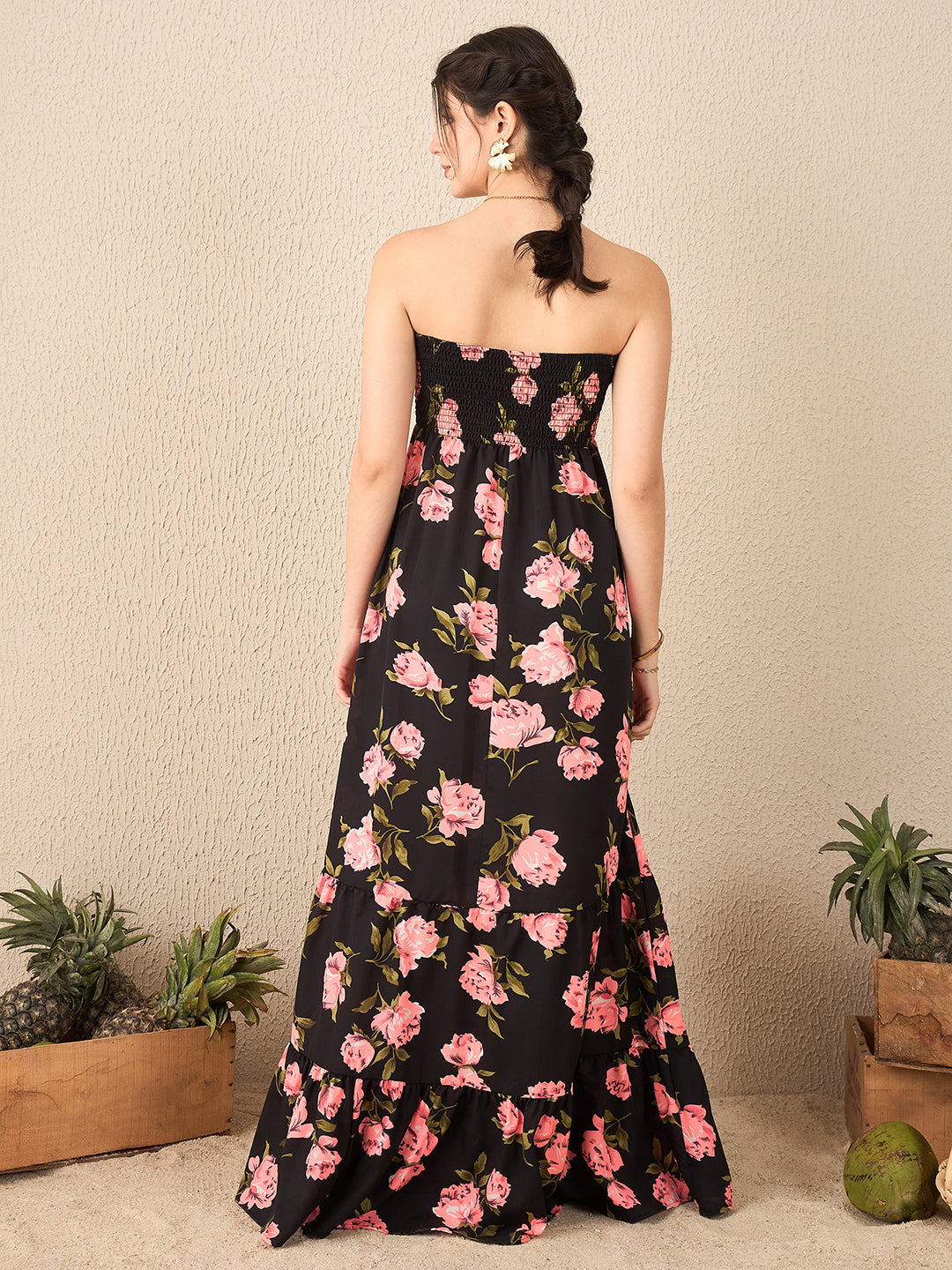 Off Shoulder Smocked Maxi Dress - Uptownie