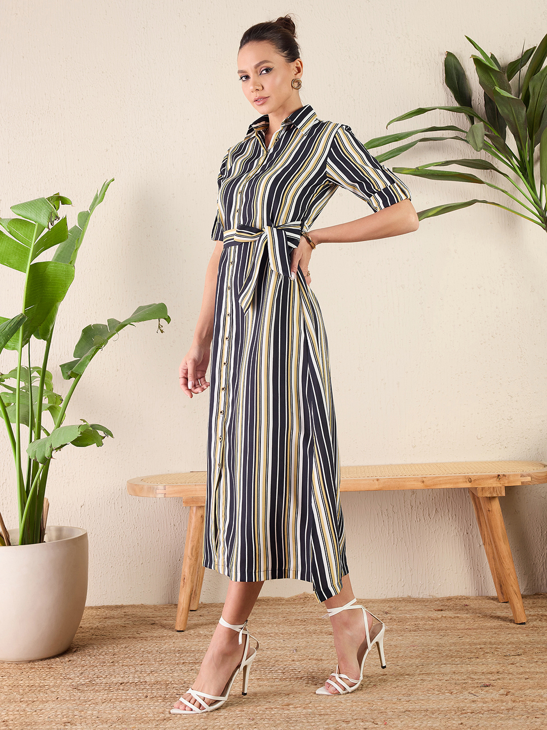 Collar Buttoned Down Shirt Maxi Dress - Uptownie