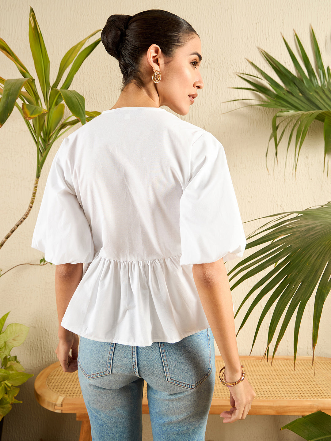 Cotton Tie-Up Peplum Top - Uptownie