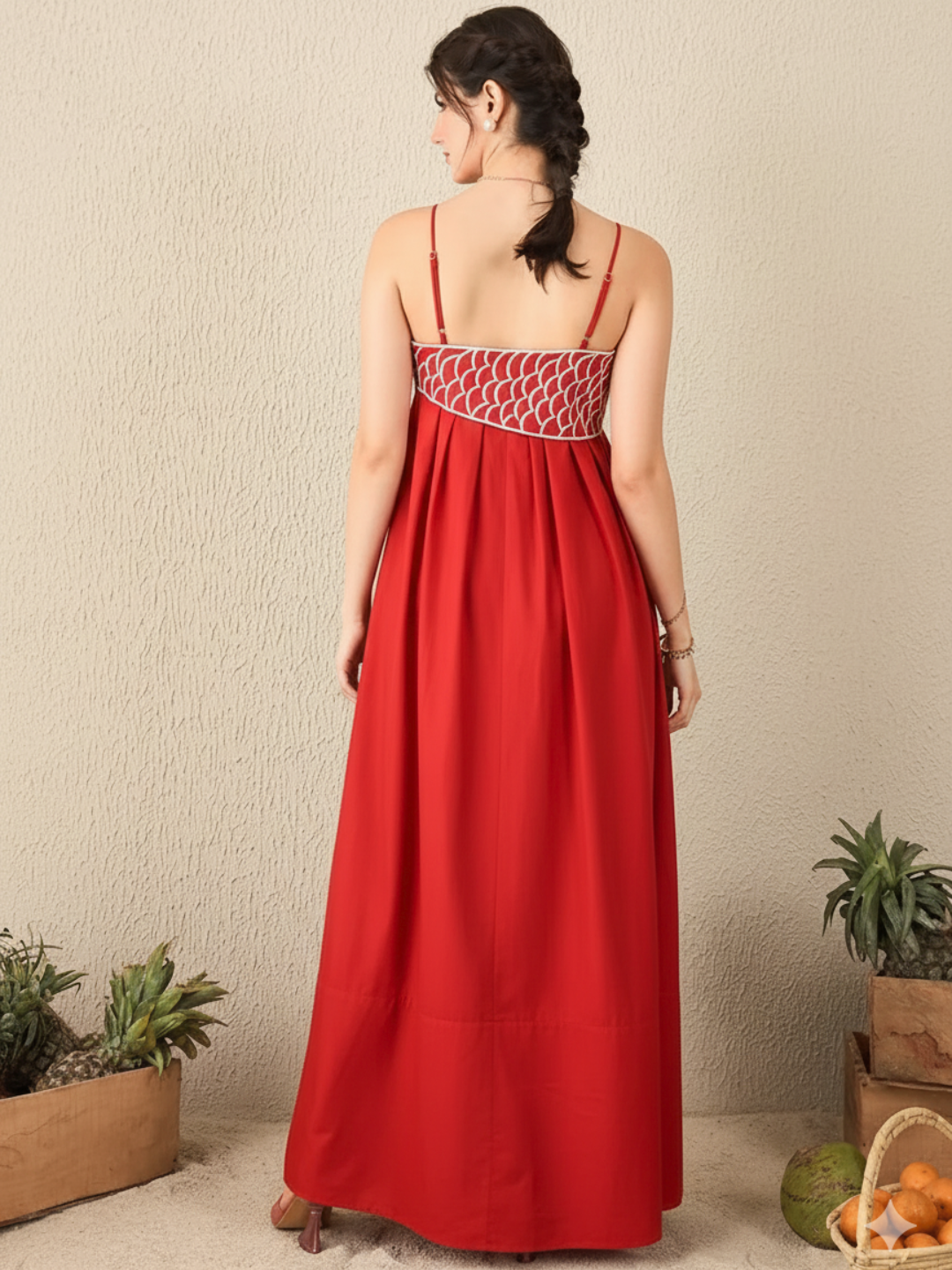 Fish Applique Cotton Maxi Dress