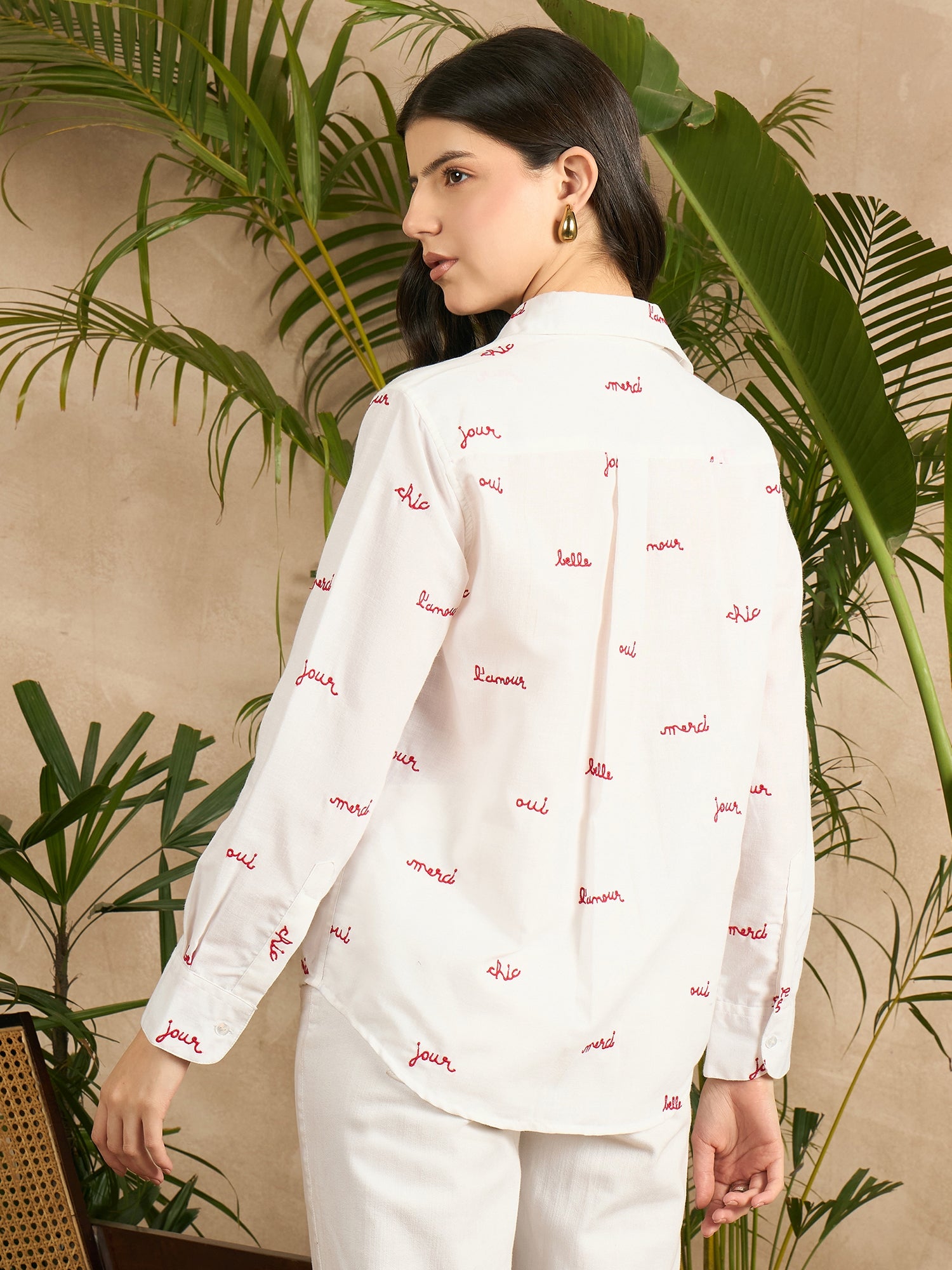 All Over Embroidered Linen Shirt - Uptownie
