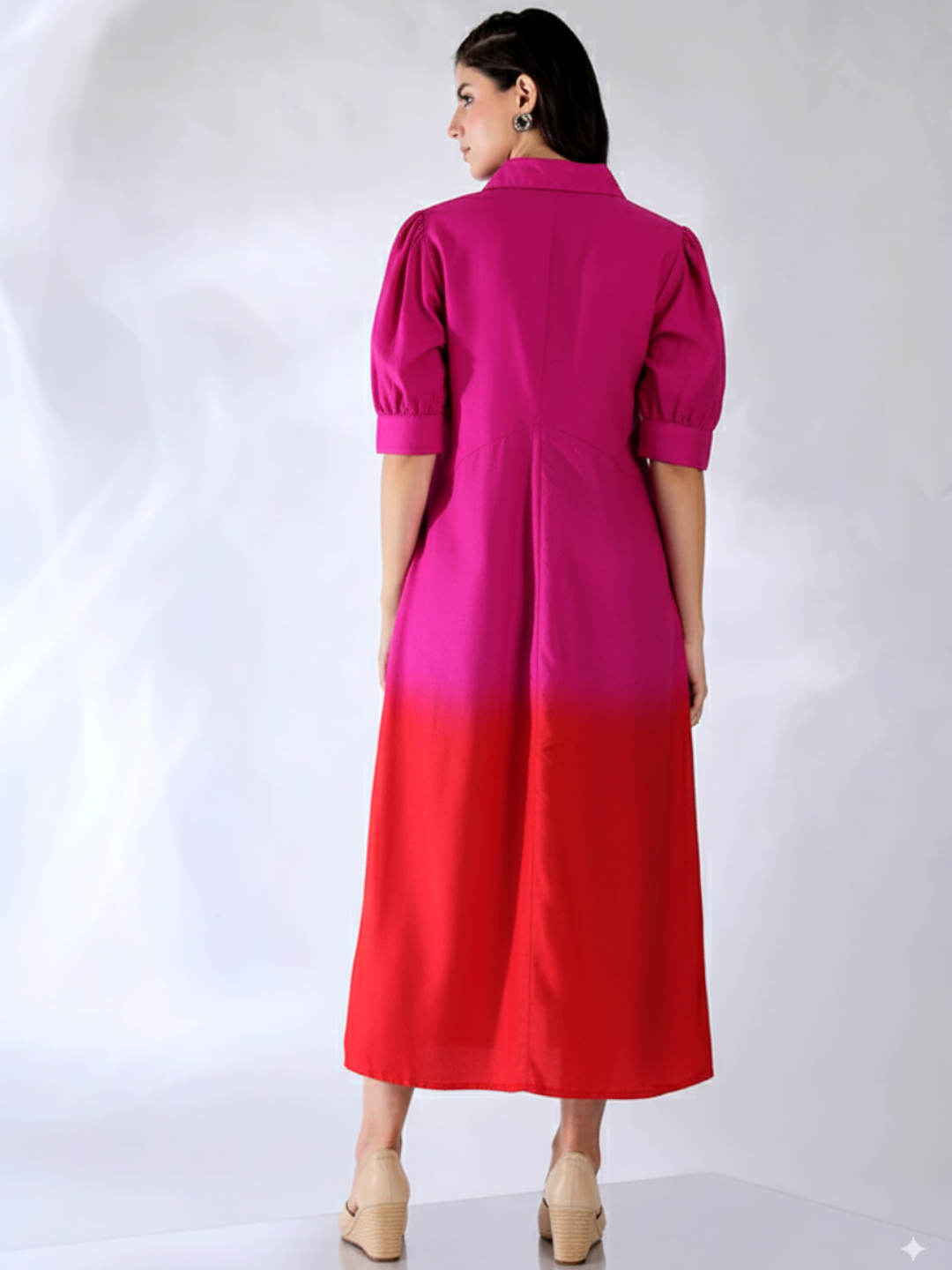 Front Pleated Linen Midi Dress