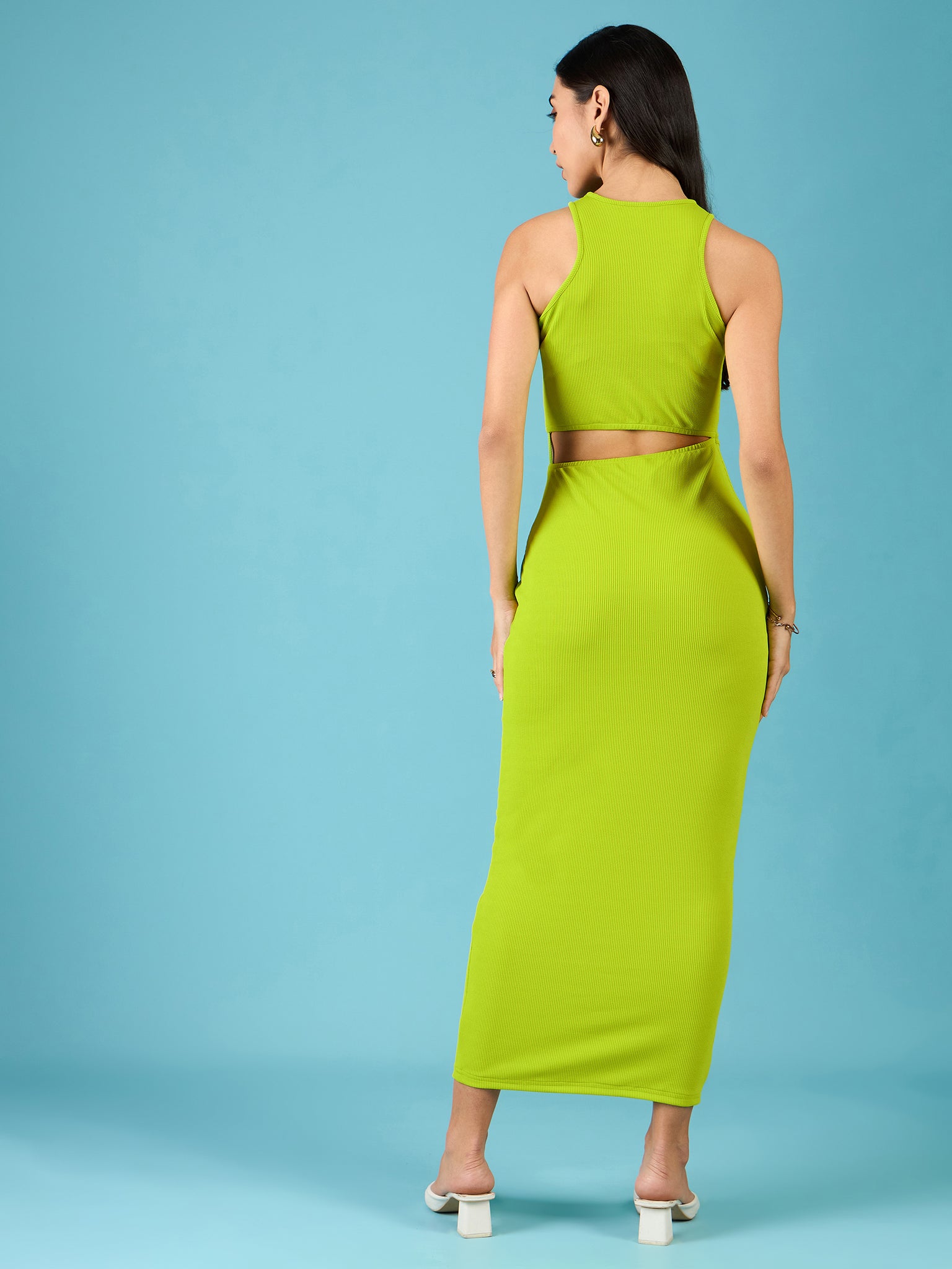 Stretchable Ribbed Cutout Dress - Uptownie