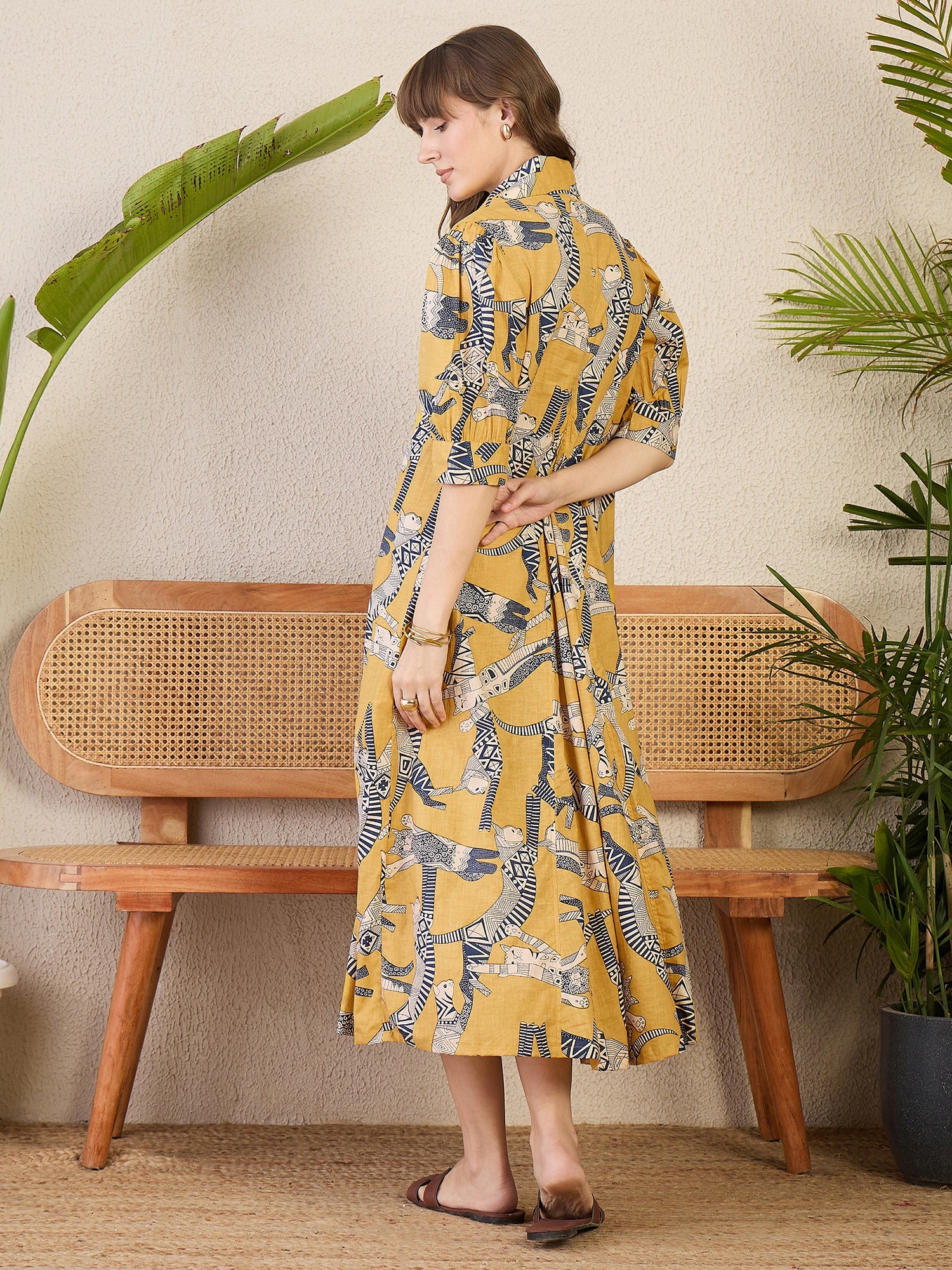 Front Pleated Cotton Midi Dress Front Pleated Cotton Midi Dress