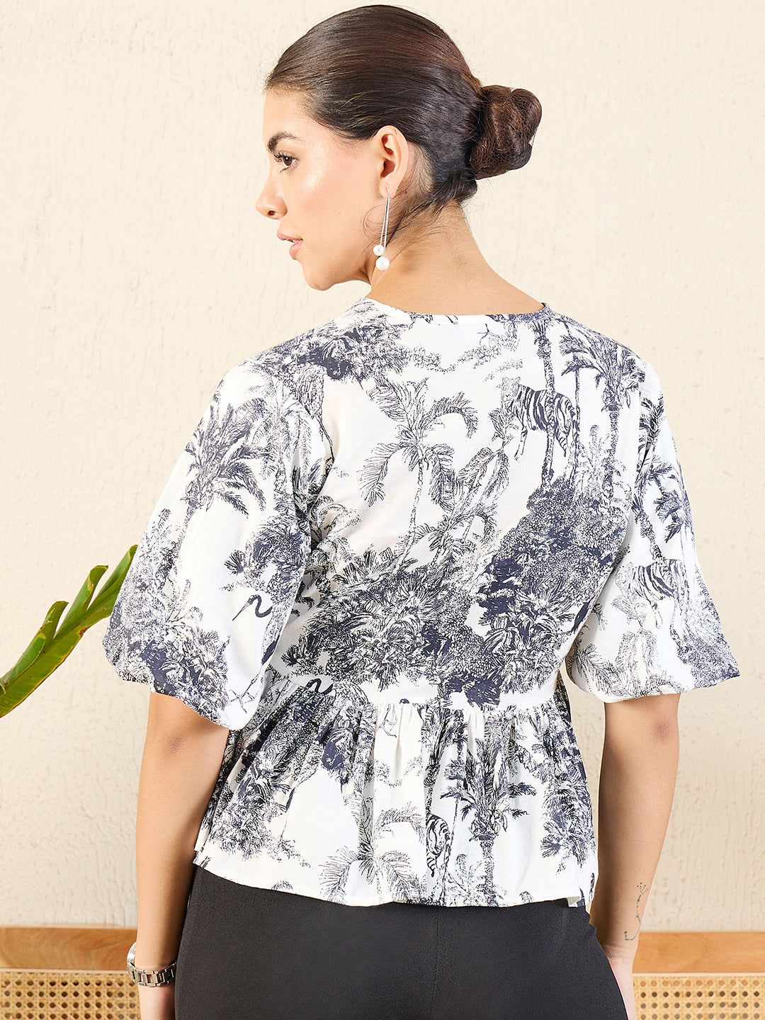 Printed Cotton Tie-Up Peplum Top - Uptownie