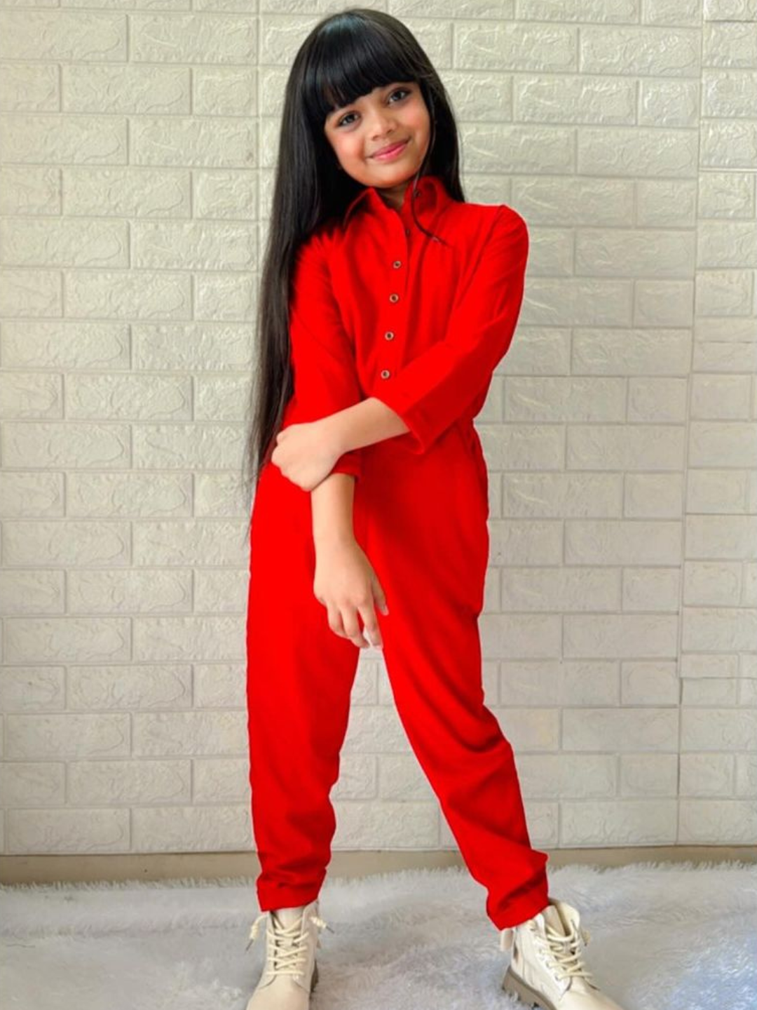 Buttoned Down Roll-up Jumpsuit for Girls