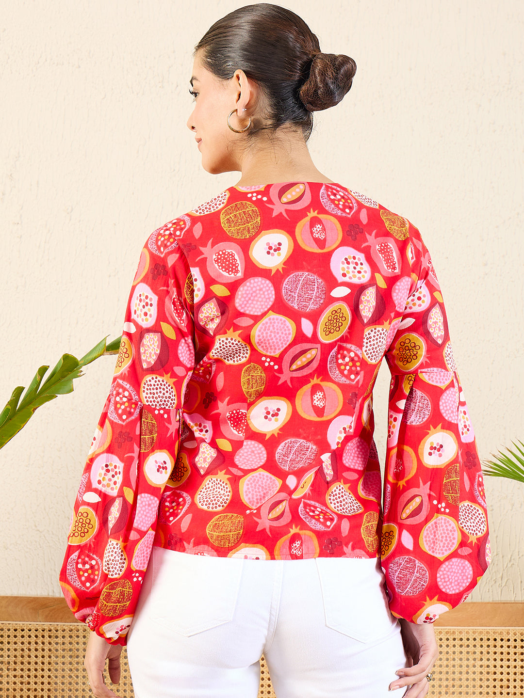 Printed Cotton Shirt with Balloon Sleeves - Uptownie