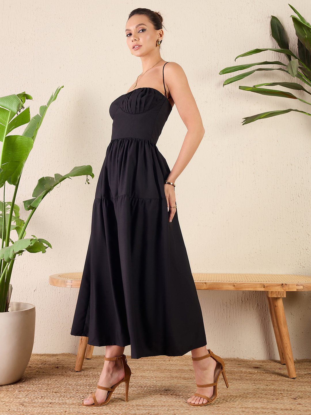 Corset Style Cotton Poplin Midi Dress - Uptownie