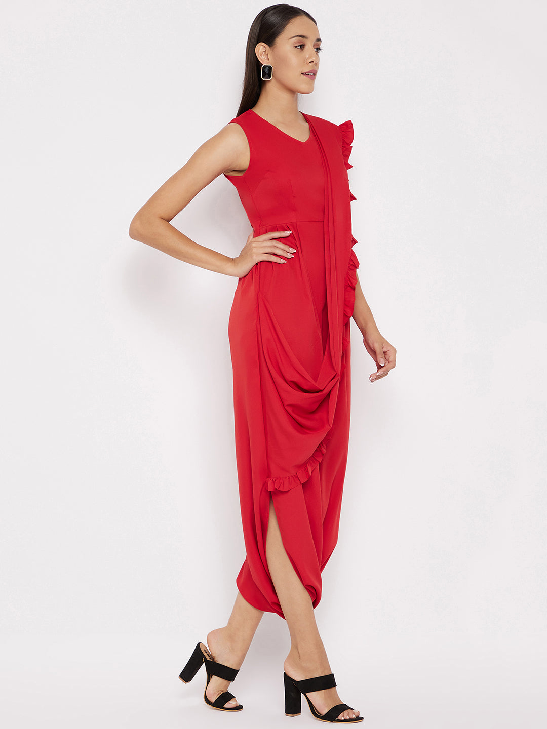Dhoti Jumpsuit with Attached Dupatta - Uptownie