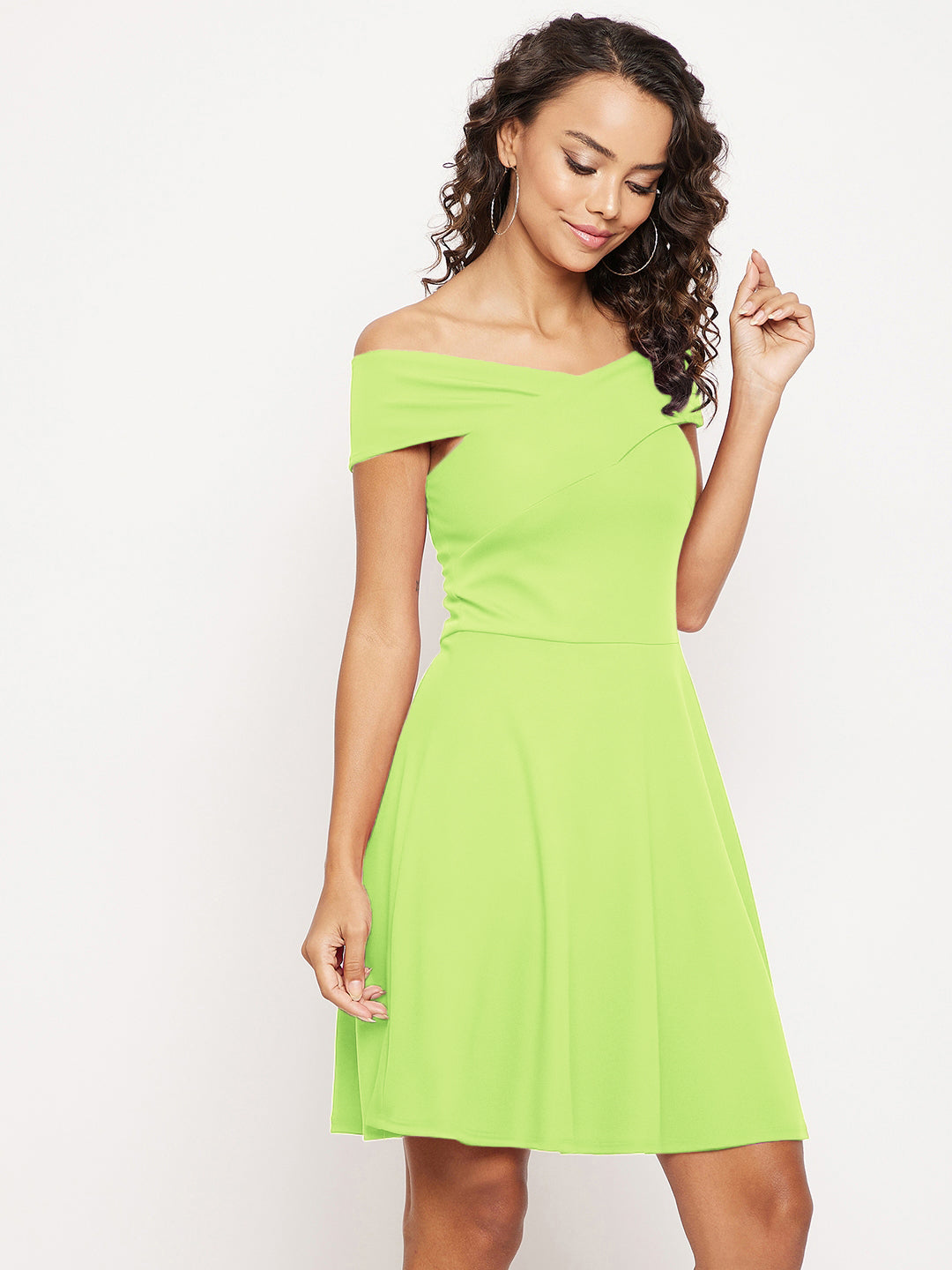 Off Shoulder Stretchable Cotton Skater Dress - Uptownie