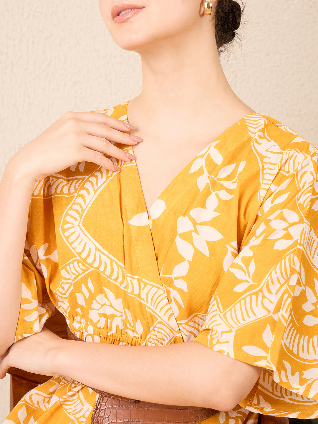 V-neck Cotton Midi Dress - Uptownie