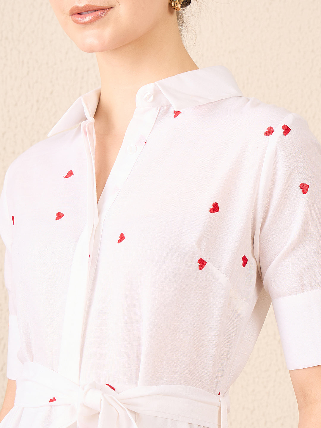 Buttoned Down Shirt Dress With Belt