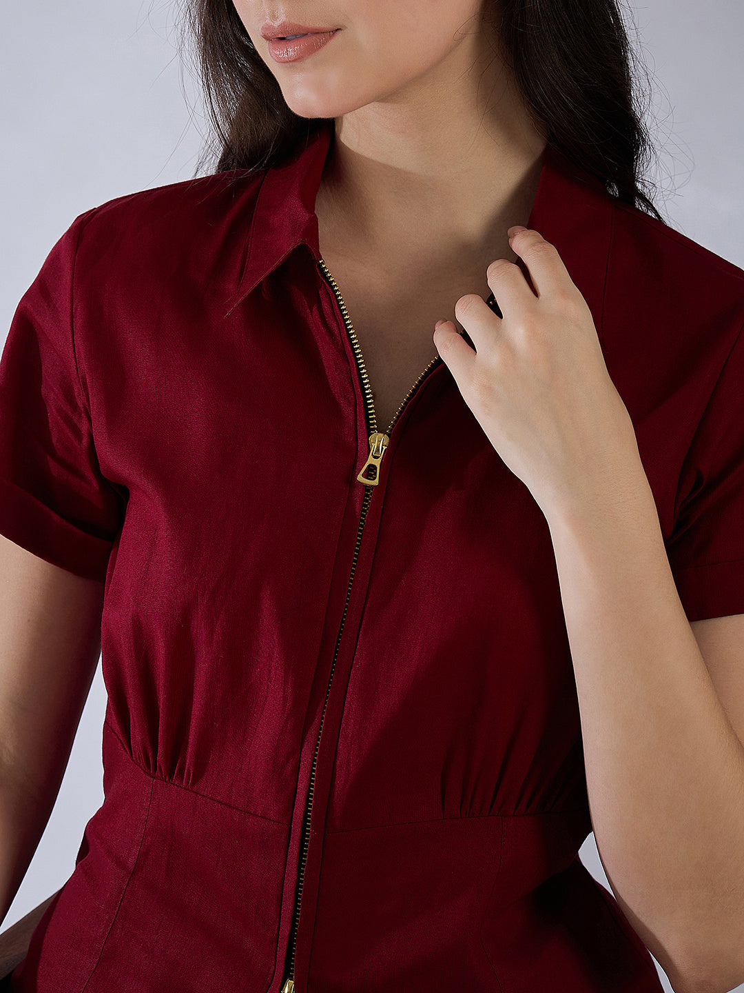 Zip-Through Fitted Cotton Top - Uptownie