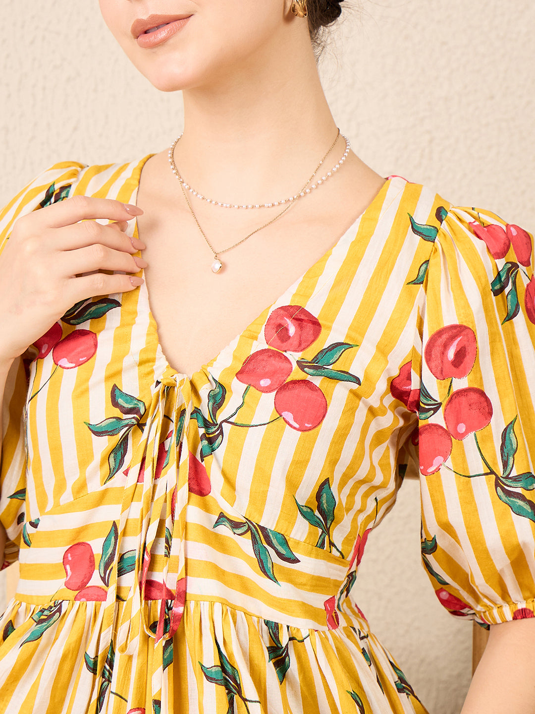 Cotton Neck Tie Up Tiered Maxi Dress - Uptownie