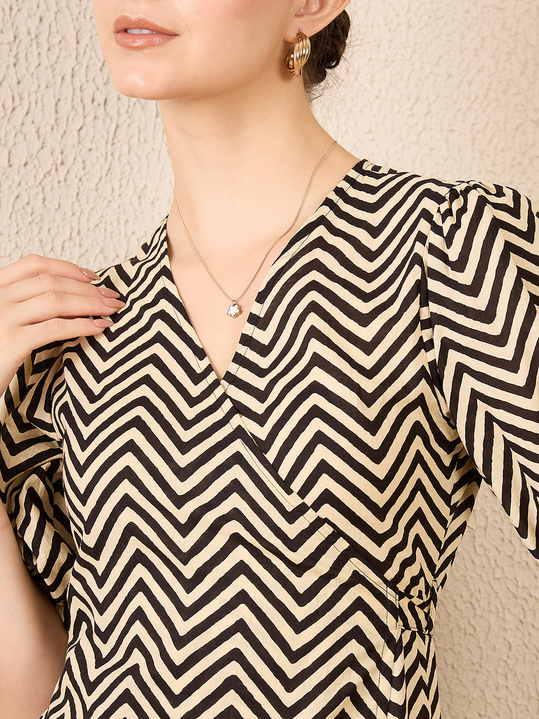 Puff Sleeve Cotton Wrap Midi Dress - Uptownie