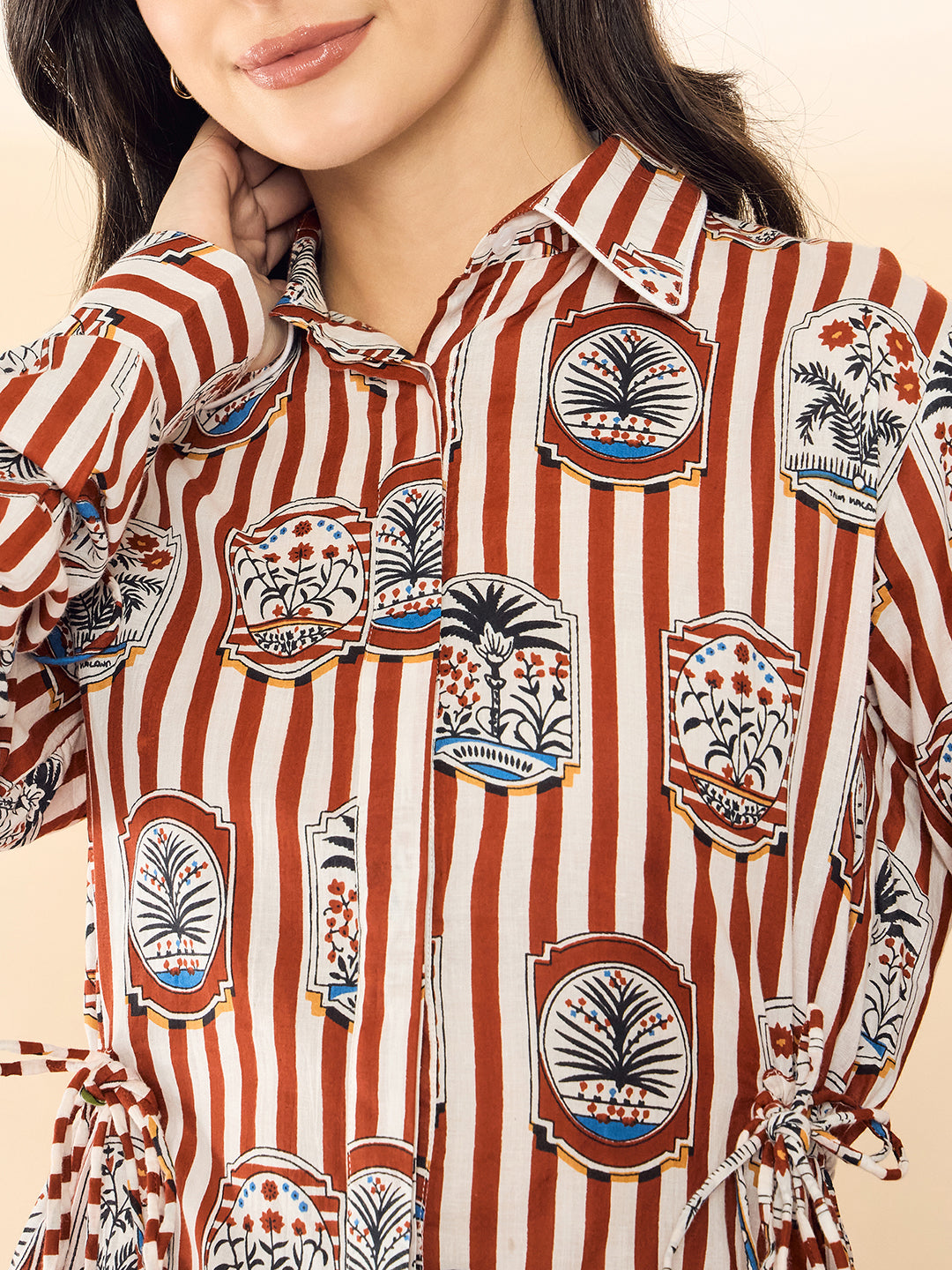 Cinch Waist Pure Cotton Tie-Up Shirt