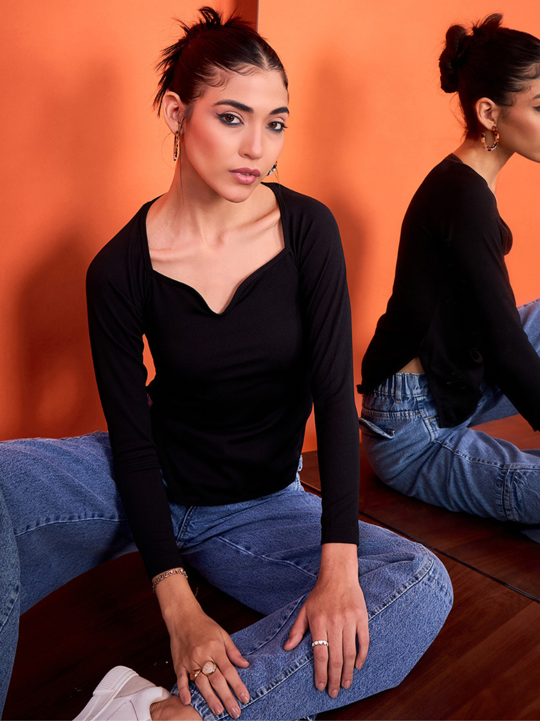 Stretchable Ribbed Sweetheart Neck Top - Uptownie