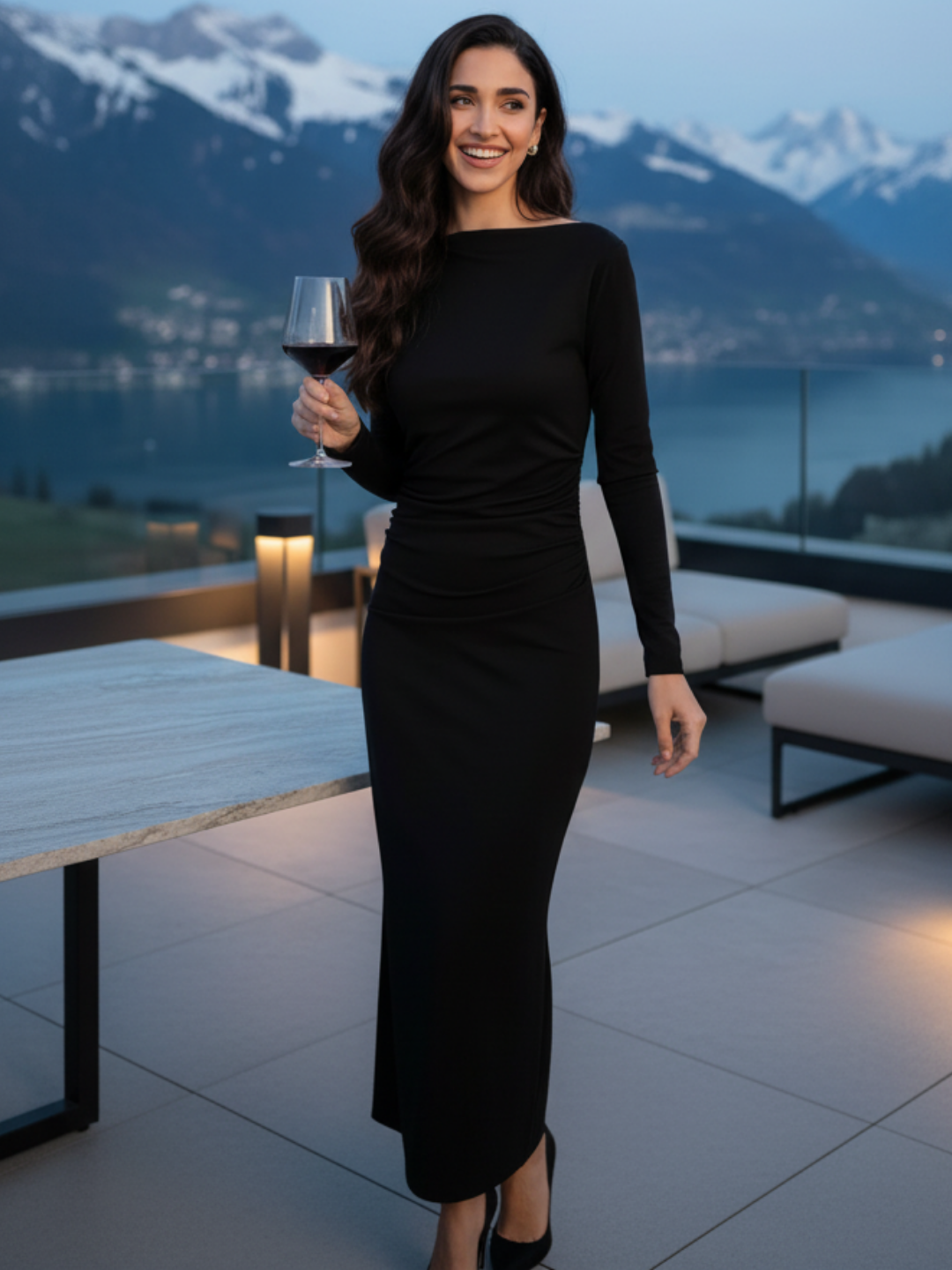 Stretchable Asymmetrical Ruched Maxi Dress - Uptownie