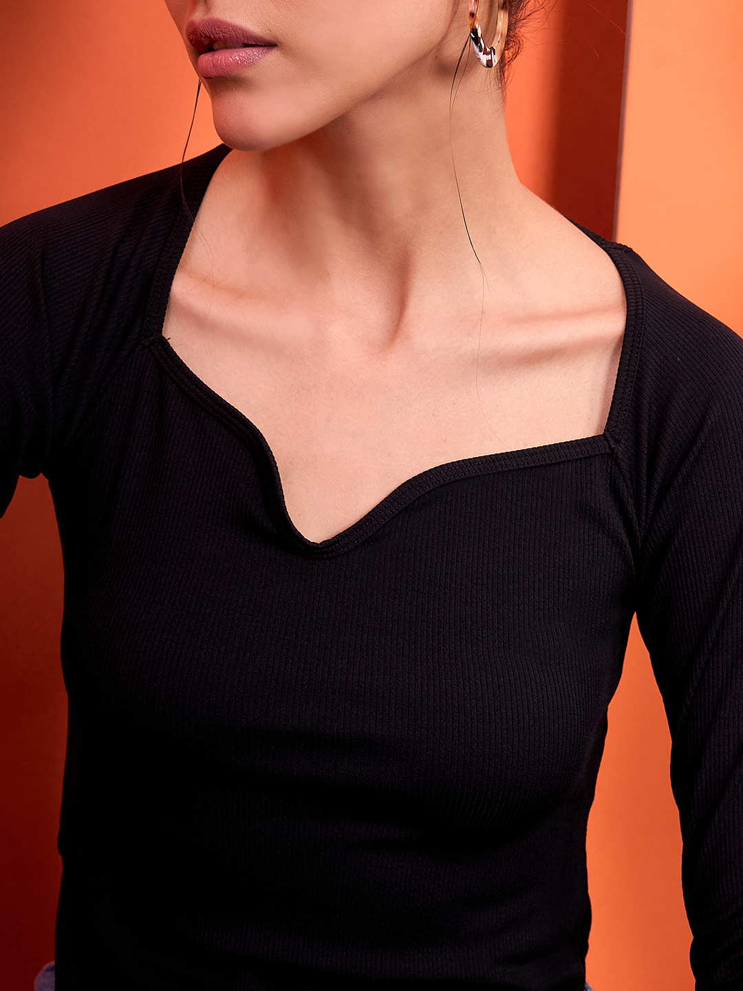 Stretchable Ribbed Sweetheart Neck Top - Uptownie