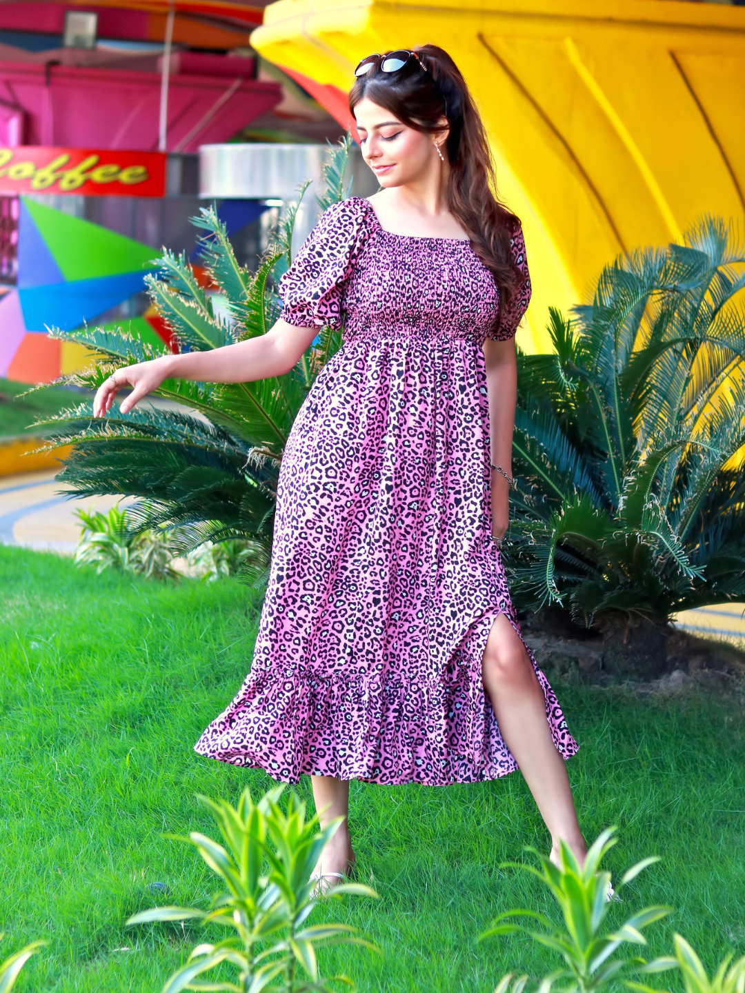 Animal Print Smocked Midi Dress - Uptownie