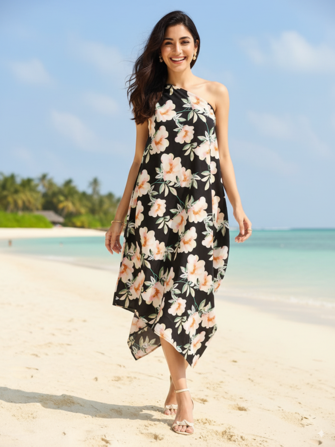 Asymmetric One-Shoulder Crepe Dress - Uptownie