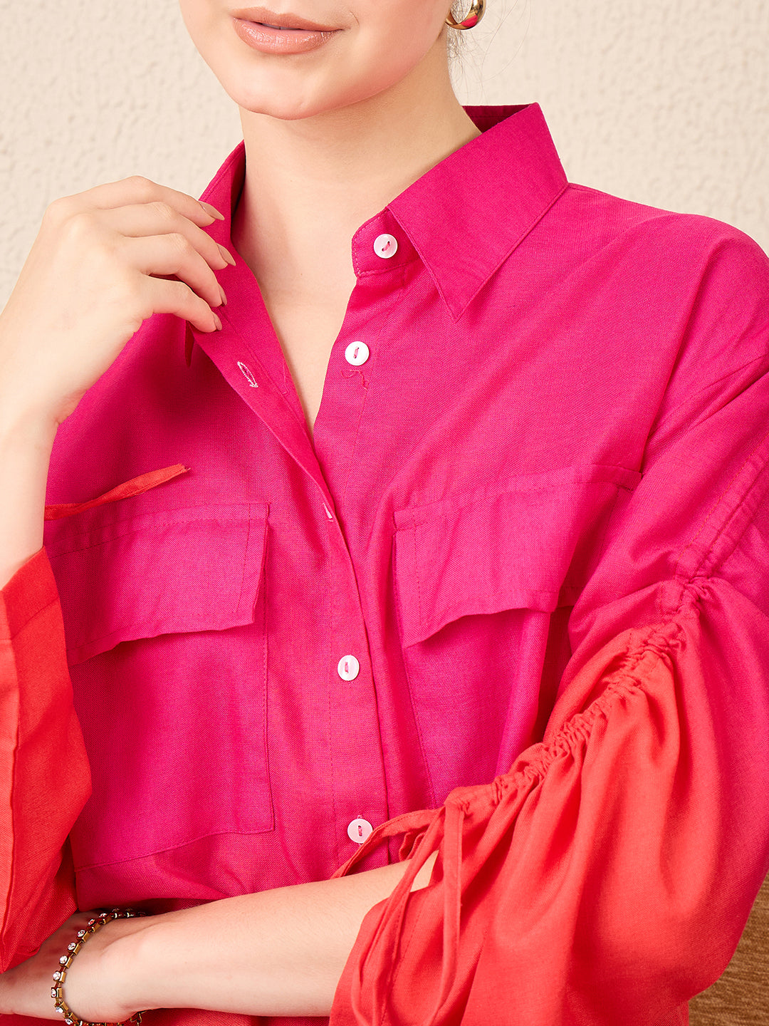 Ruched Tie-up Sleeves Shirt - Uptownie