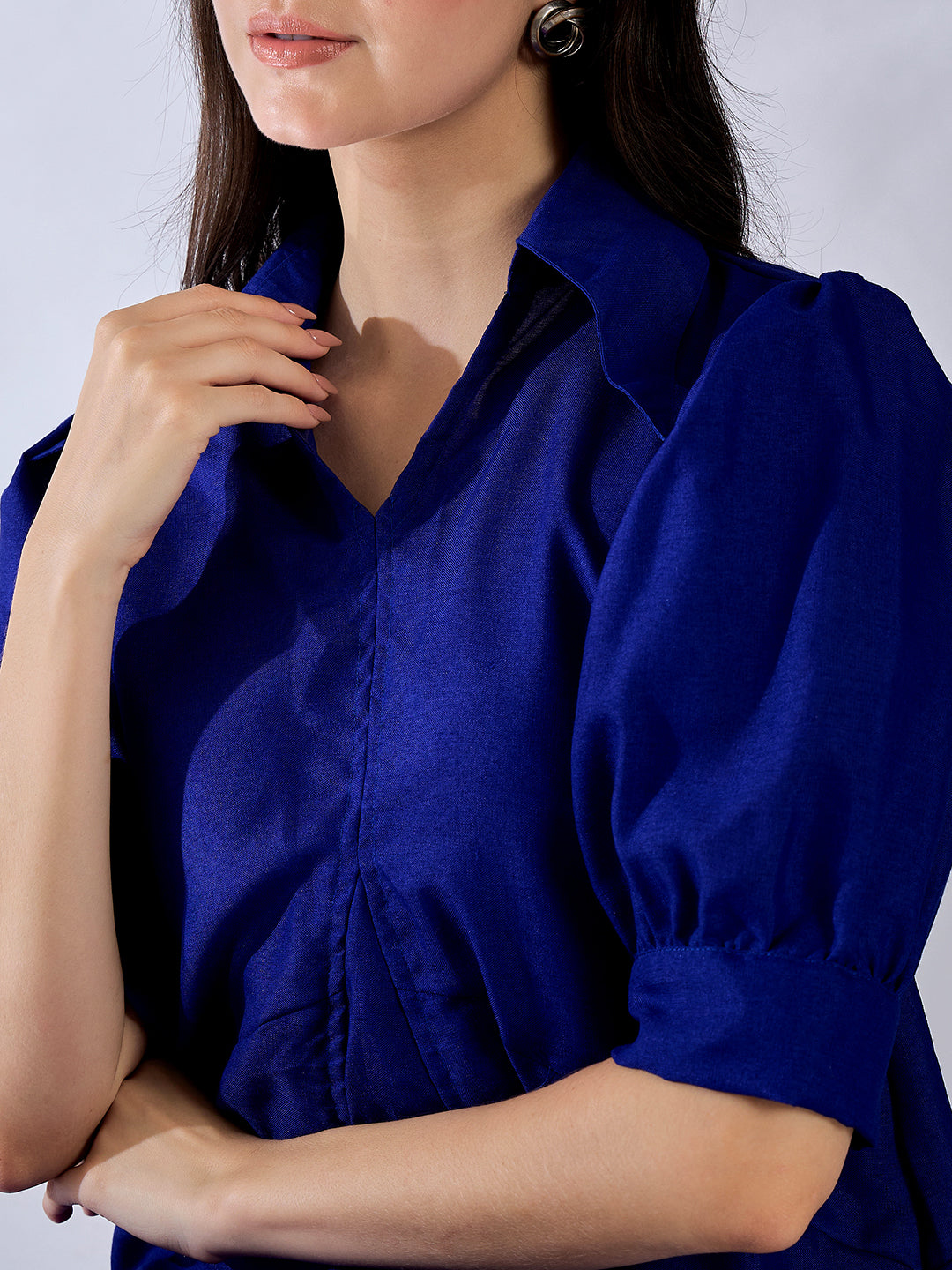 Front Pleated Cotton Midi Dress