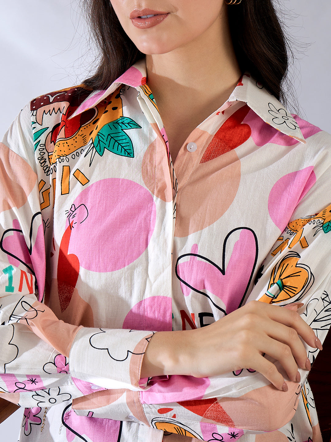 Printed Asymmetrical Cotton Shirt - Uptownie