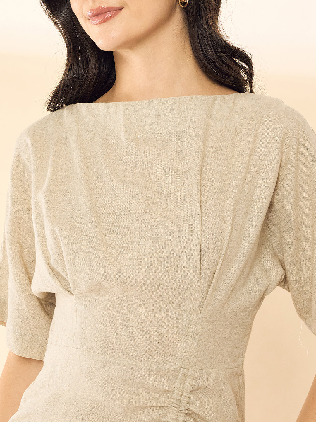Linen Drawstring Midi Dress Linen Drawstring Midi Dress