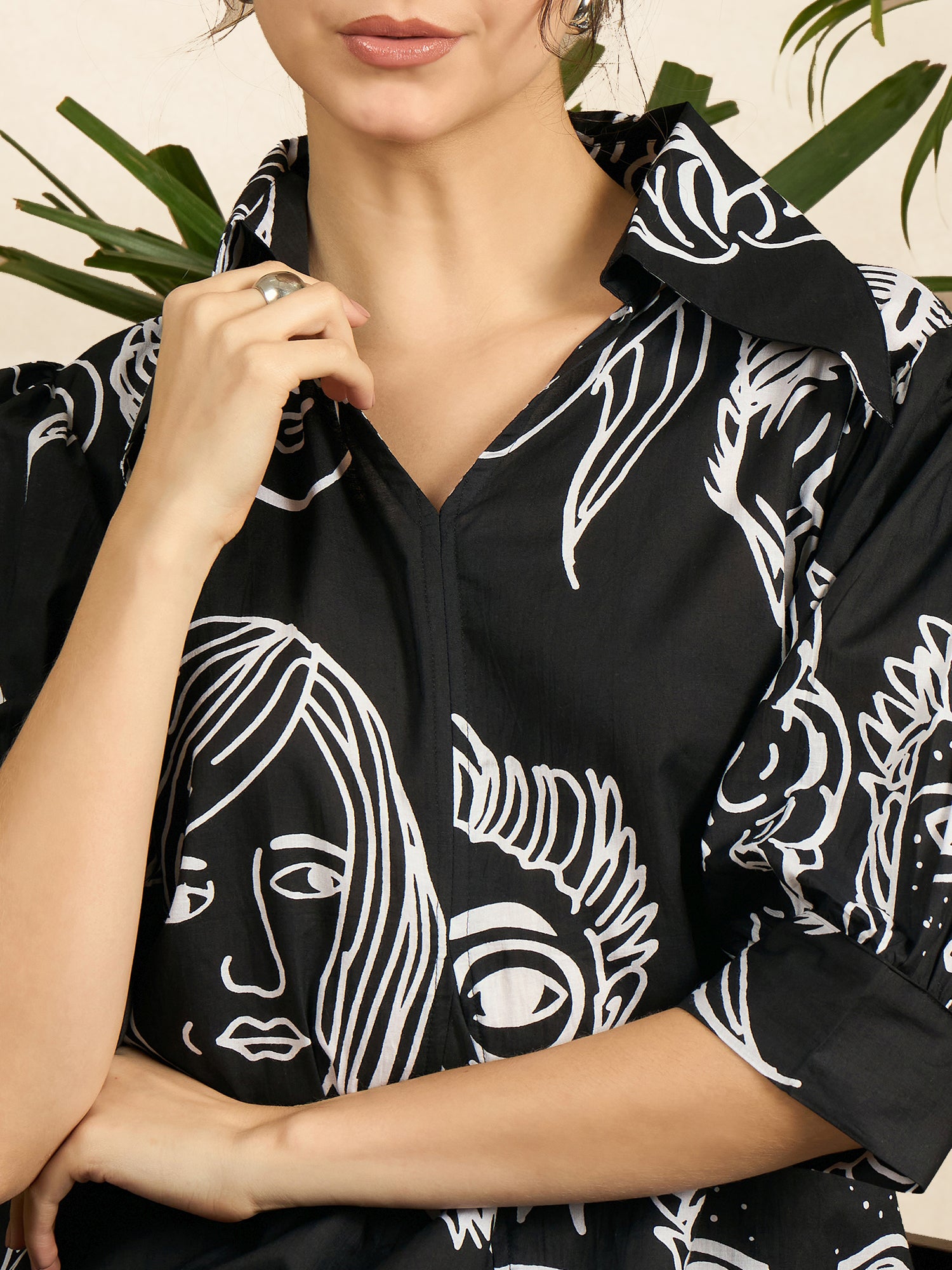 Front Pleated Cotton Midi Dress