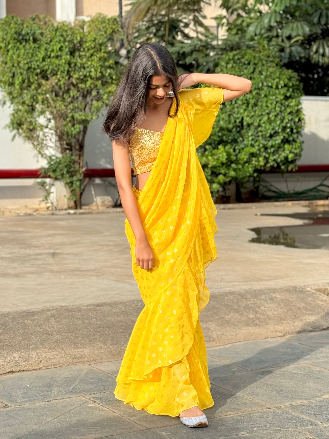 Pre-Stitched Ruffle Saree with Blouse - Uptownie