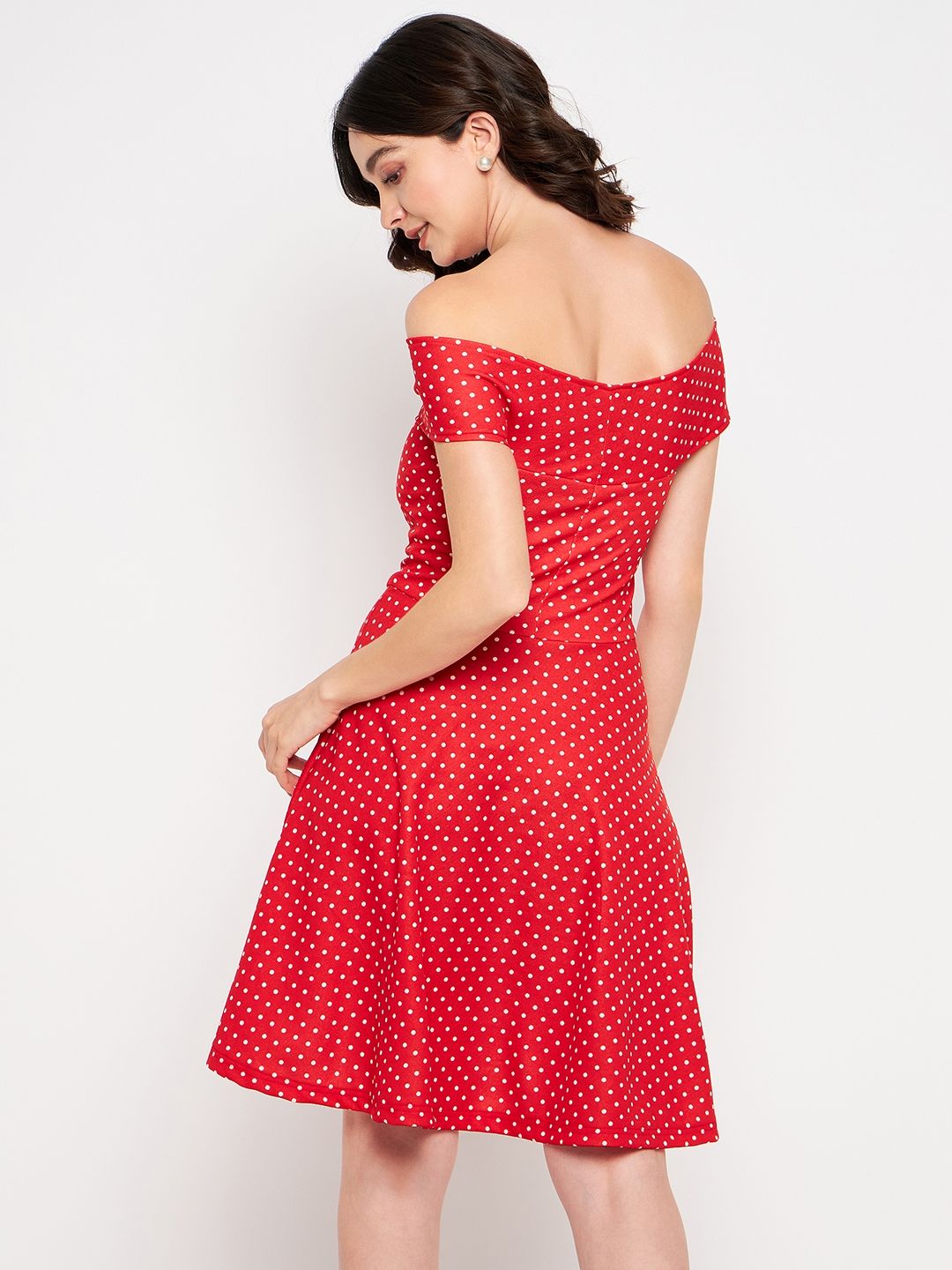 Off Shoulder Stretchable Cotton Skater Dress - Uptownie