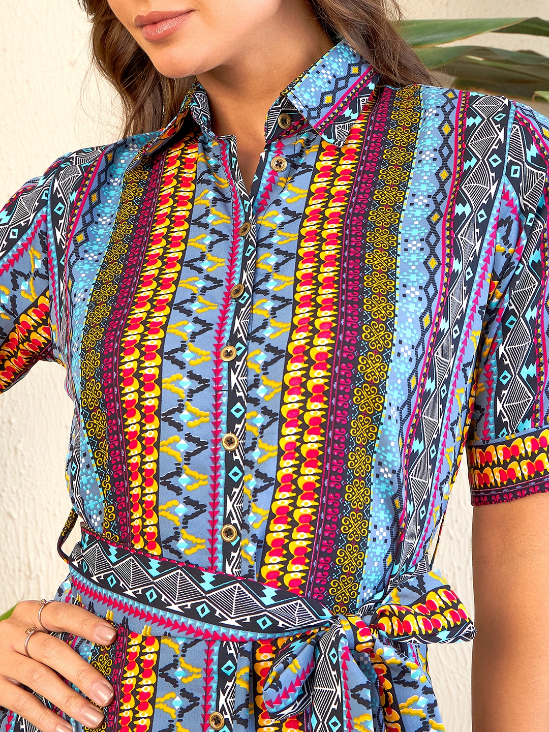 Printed Collar Buttoned Down Shirt Maxi Dress - Uptownie