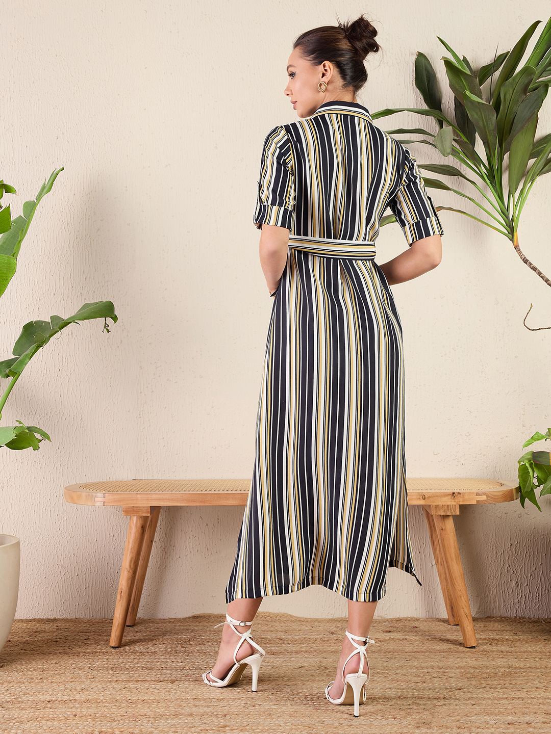 Collar Buttoned Down Shirt Maxi Dress - Uptownie