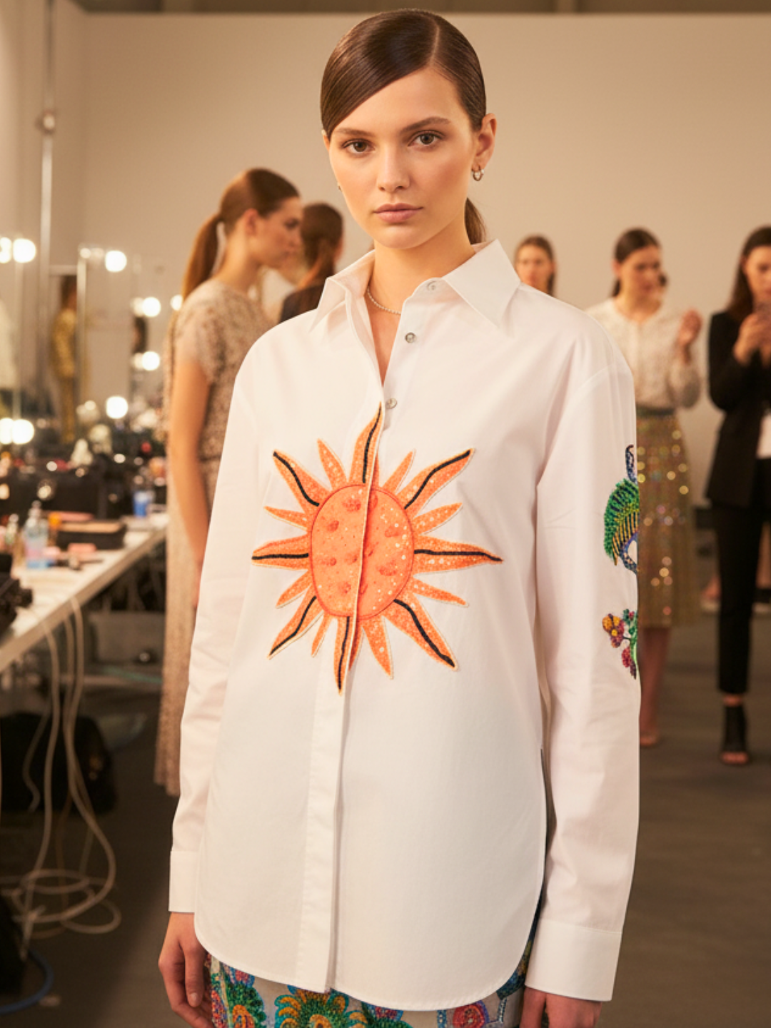 Sun & Dragon Applique Cotton Shirt - Uptownie
