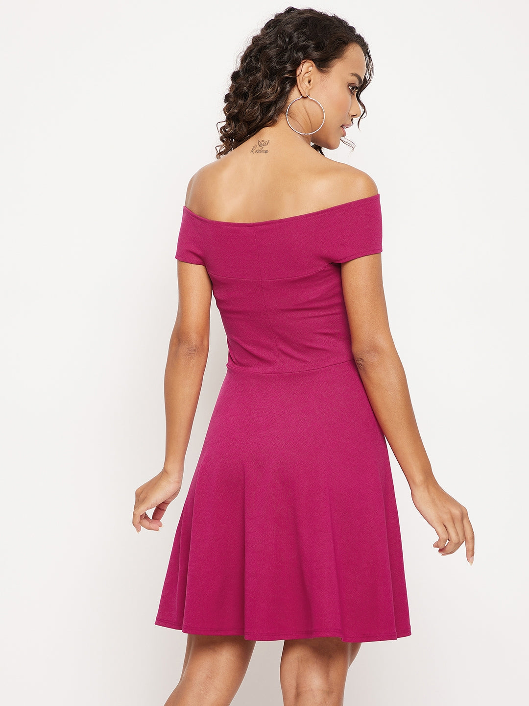 Off Shoulder Stretchable Cotton Skater Dress - Uptownie