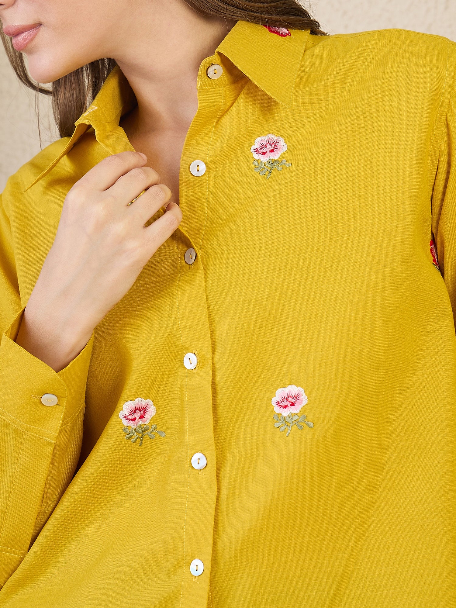 All Over Embroidered Linen Shirt - Uptownie