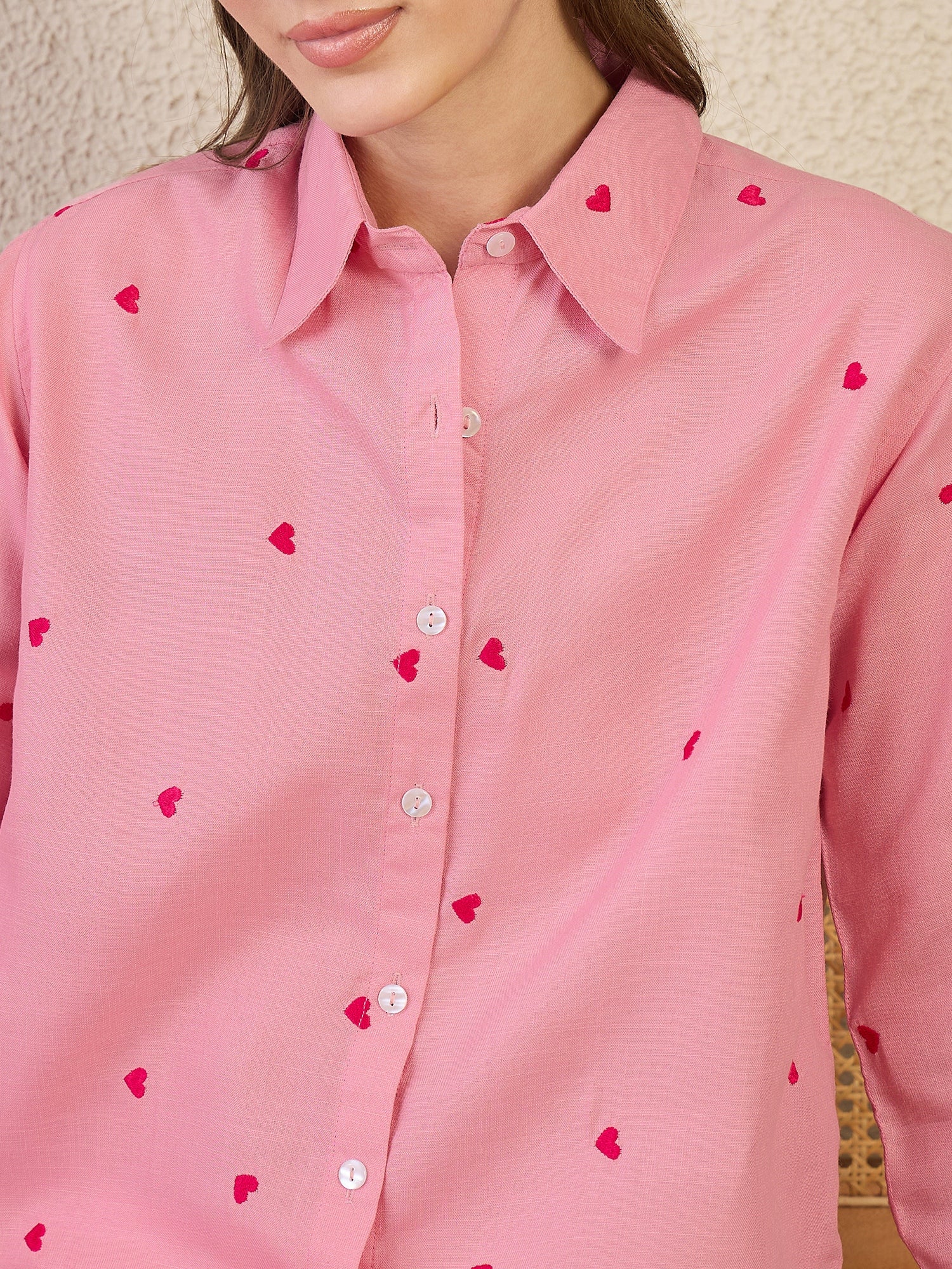 All Over Embroidered Linen Shirt - Uptownie