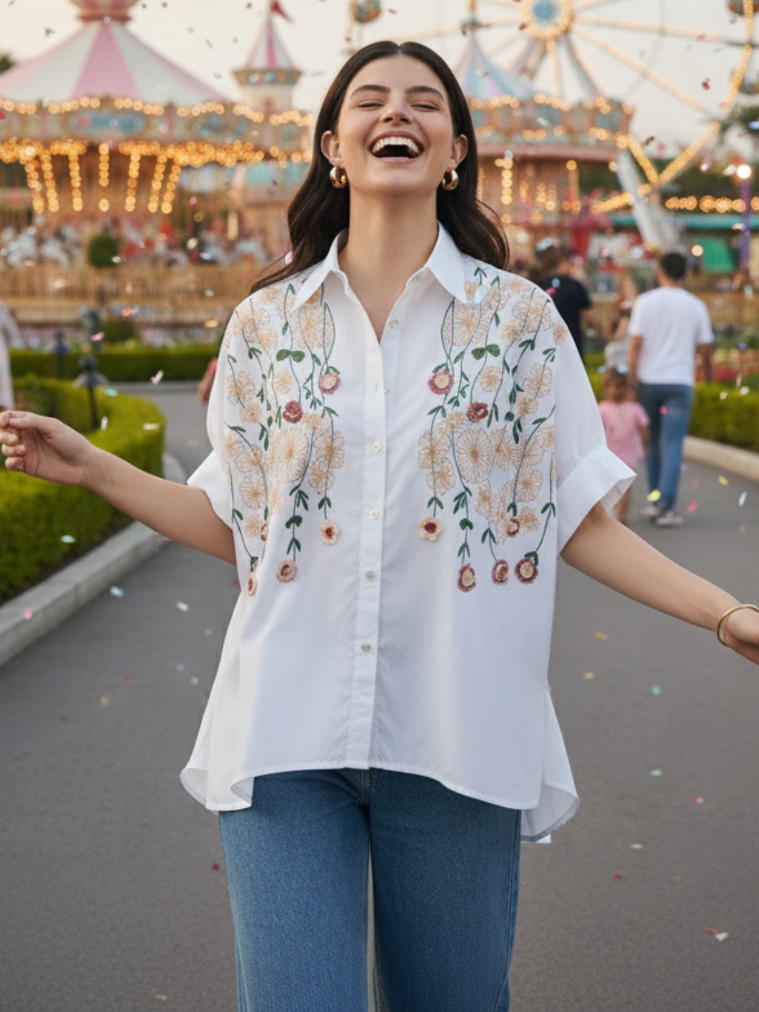 Cotton Anti-fit Crochet Floral Shirt - Uptownie
