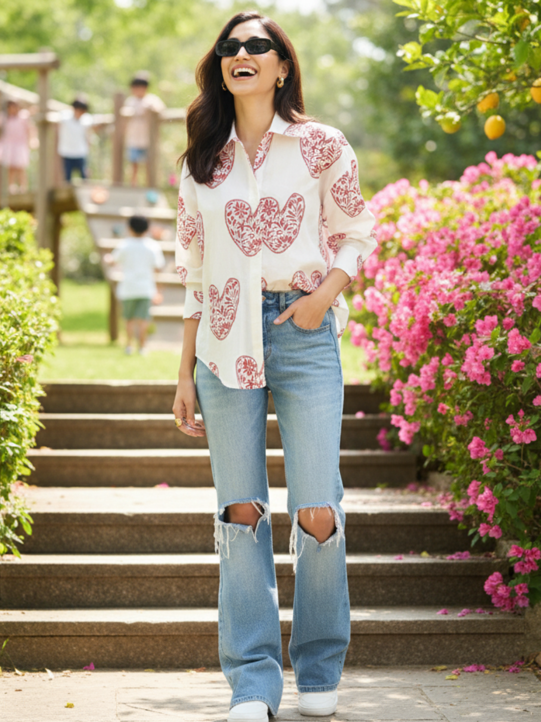 Printed Asymmetrical Cotton Shirt