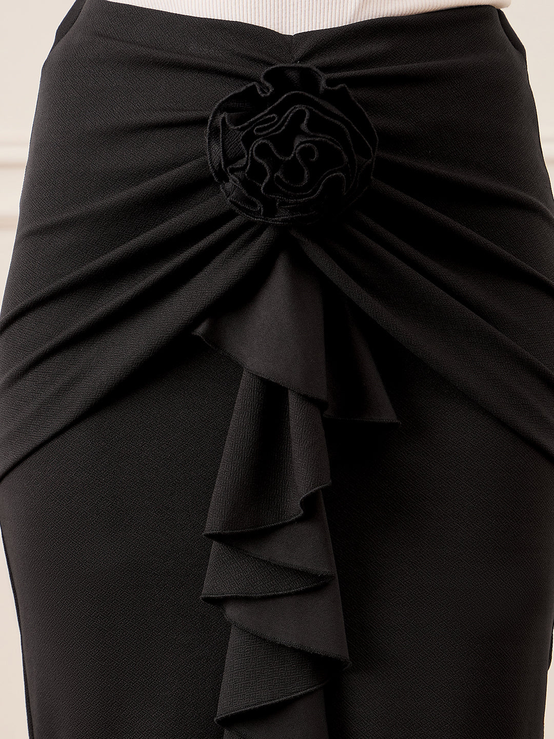 Stretchable Ruffle Rosette Midi Skirt - Uptownie