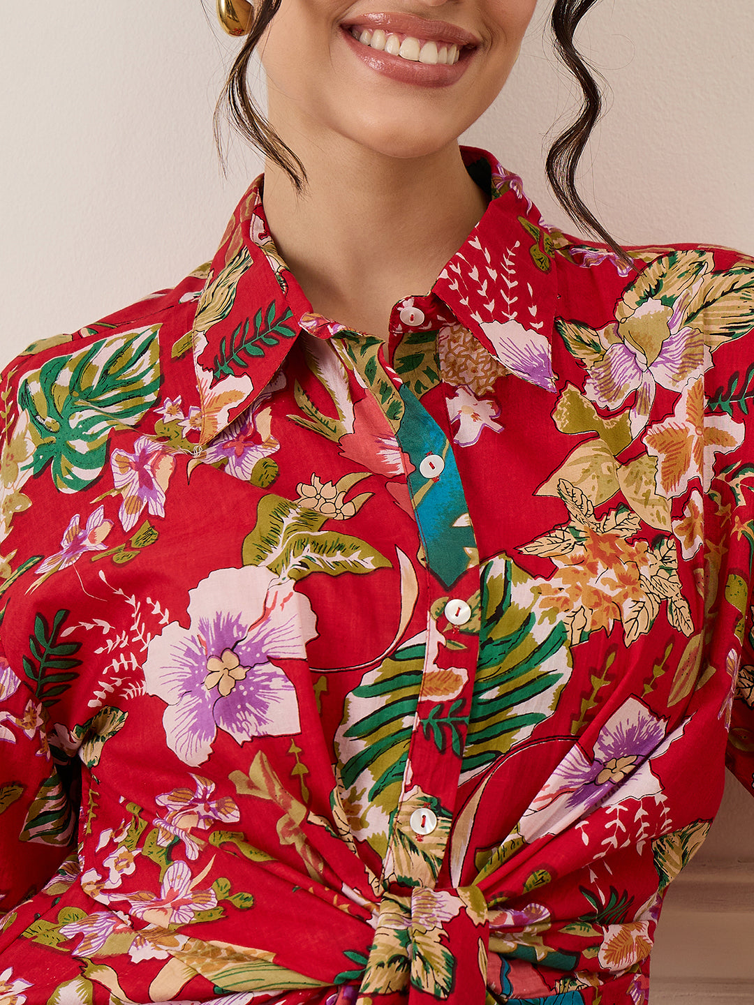 Cotton Twisted Shirt Midi Dress - Uptownie