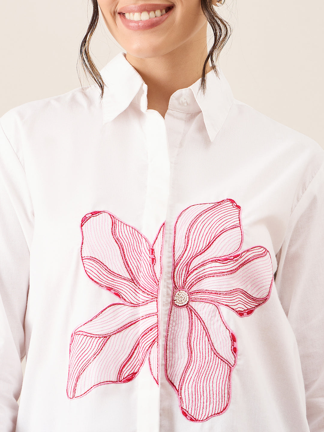 Floral Embroidered Full Sleeve Cotton Shirt - Uptownie